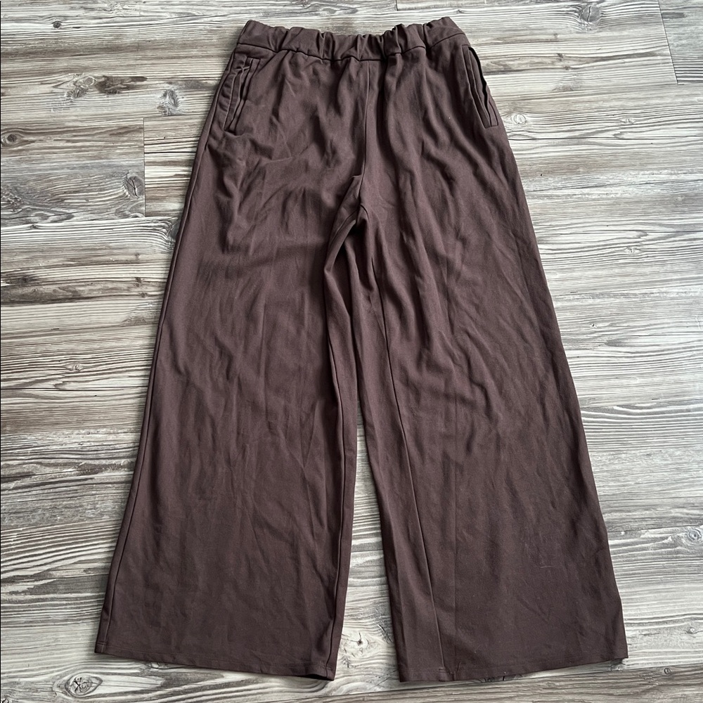 Maeve Stretch Knit Wide-Leg Pants High Waisted Sweatpants Brown